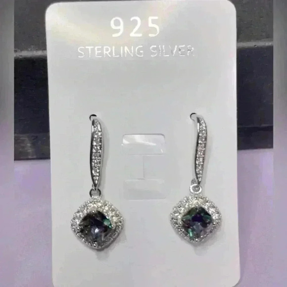 Gorgeous 925 Silver Mystic Topaz & White Sapphires Earrings - Picture 2 of 3
